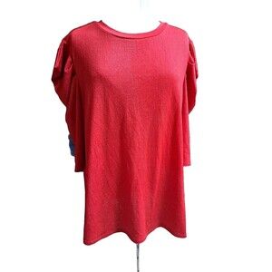 Cocomo Womens Top Size 2X Red Round Neck Shimmer Puff Sleeves Blouse